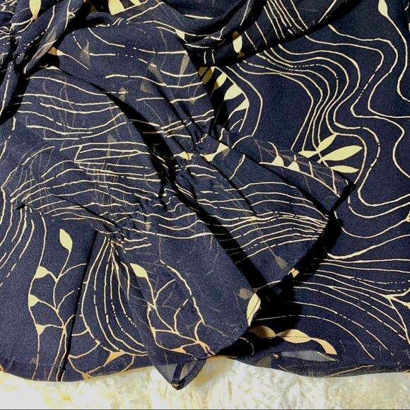 Maggie London Top Blouse Silk Black Tan V-Neck Long Sleeve Dressy Top Size 8 NEW - Picture 11 of 12